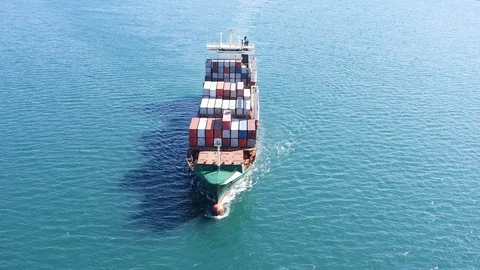 Aerial view of container ship AVERA approaching to the port of Alicante. Stock Footage 125432324