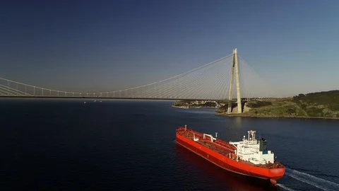 Aerial view of container ship in the Bosphorus 스톡 동영상 102163463