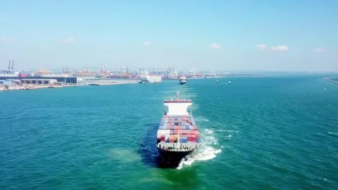 Aerial view container ship business transportation international freight Stock Footage 336446411
