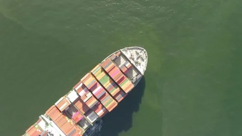 Aerial view container ship business transportation international freight Stock Footage 336446432