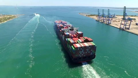 Aerial view container ship business transportation international freight Stock Footage 336446437
