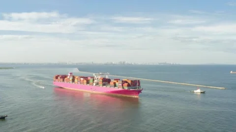 Aerial view container ship business transportation international freight Stock Footage 336446447