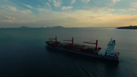 Aerial view of container ship crossing the entrance to the Panama Canal in t Stock Footage 166159200