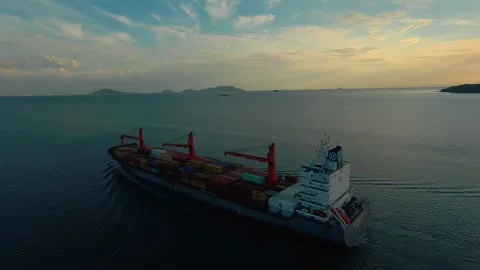 Aerial view of container ship crossing the entrance to the Panama Canal in t Vidéo 166159307