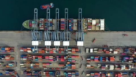 Aerial view. Container ship in export and import business and logistics Video stock 113137496
