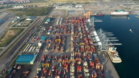Aerial view. Container ship in export and import business and logistics Stock Footage 113139204