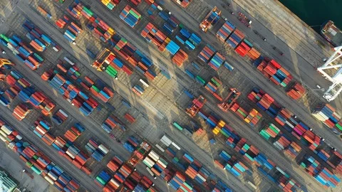 Aerial view. Container ship in export and import business and logistics Видео 113139343