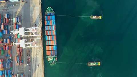 Aerial view. Container ship in export and import business and logistics Stock Footage 113140291