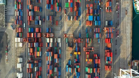 Aerial view. Container ship in export and import business and logistics Stock Footage 113141387