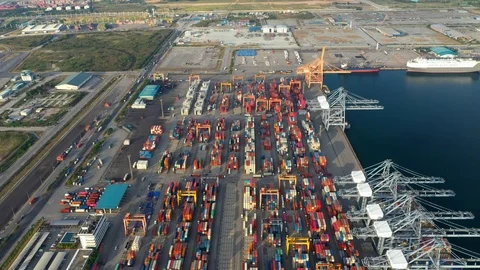 Aerial view. Container ship in export and import business and logistics Stock Footage 113141574