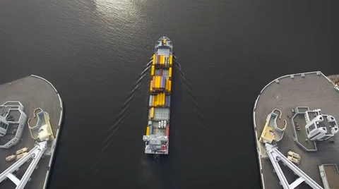 Aerial view of container ship in the gulf of Finland Stock Footage 63556768