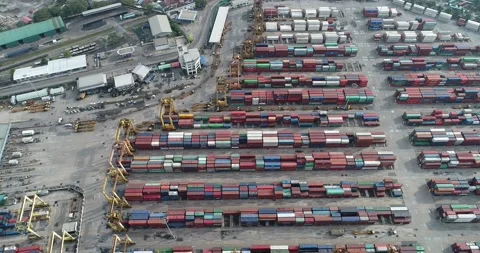 Aerial view container ship in import export and business logistics by crane Stock Footage 134973842
