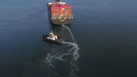 Aerial view of a container ship leaving the Port of Los Angeles Stock Footage 131038804