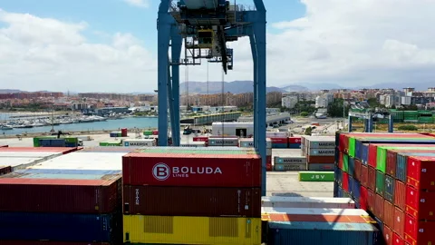 Aerial view of container ship loading in the port of Alicante. Stock Footage 138070971