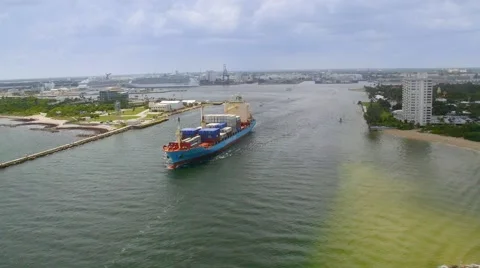 Aerial View of Container Ship Port Everglades, Fort Lauderdale, Florida Video stock 54703559