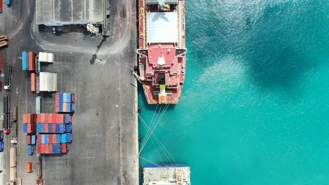 Aerial view of container ship in the port Fortaleza. Stock Footage 120913541