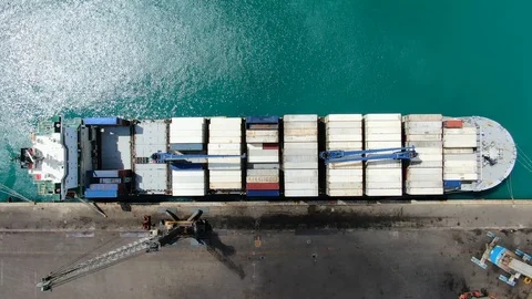 Aerial view of container ship in the port Fortaleza. Stock Footage 120913623
