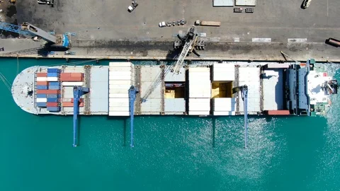 Aerial view of container ship in the port Fortaleza. Stock Footage 120918772