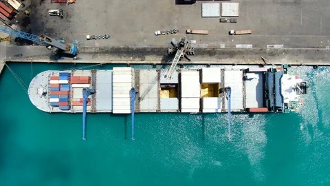 Aerial view of container ship in the port Fortaleza. Stock Footage 120995107