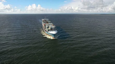 Aerial view of container ship sailing in the sea Stock Footage 67216030