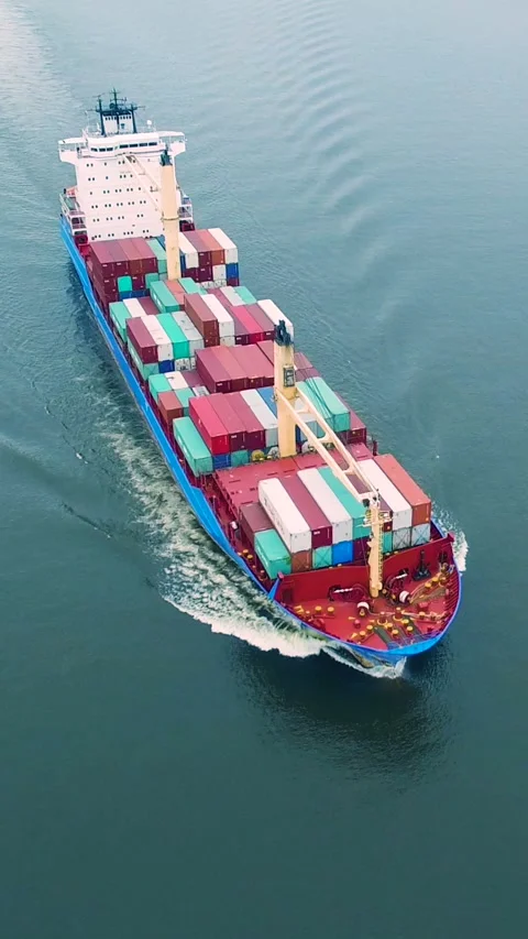 Aerial view of container ship sailing in sea Video stock 224439374