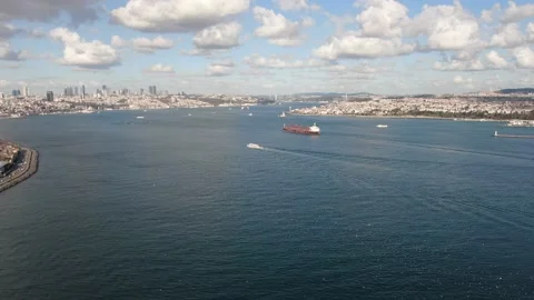 Aerial view container ship sailing on sea to transport cargo at port Stock Footage 224568120