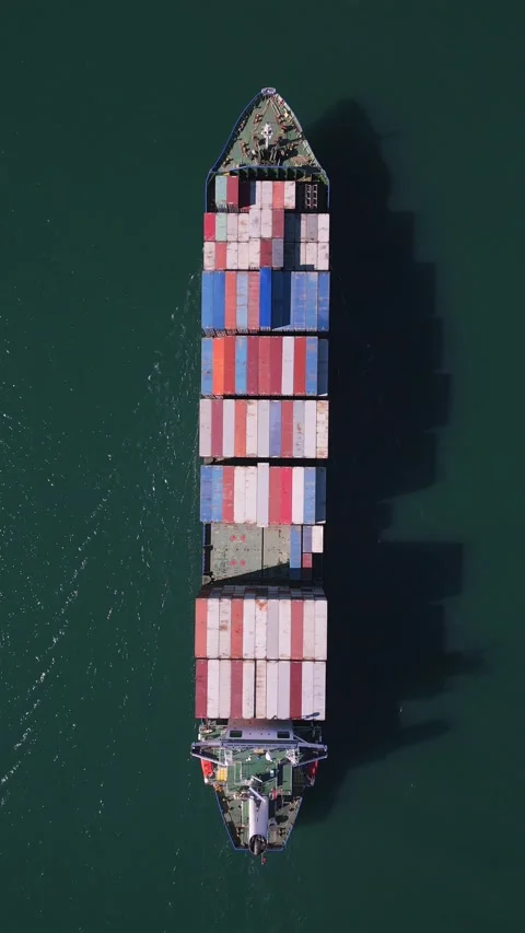 Aerial view container ship, shipping or transportation concept background. Stock Footage 233820294