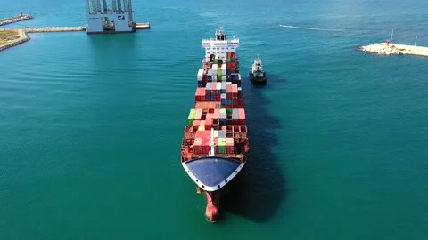 Aerial view of container ship Veronica B in the port of Alicante. Stock Footage 137555794