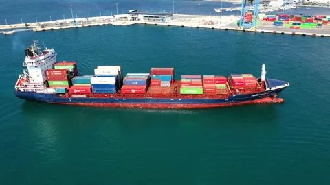 Aerial view of container ship Veronica B in the port of Alicante. Stock Footage 137559057