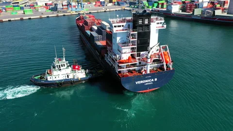Aerial view of container ship Veronica B in the port of Alicante. Stock Footage 137563103