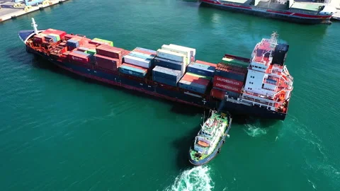 Aerial view of container ship Veronica B in the port of Alicante. Stock Footage 137565207