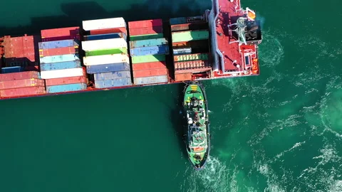 Aerial view of container ship Veronica B in the port of Alicante. Stock Footage 137572418