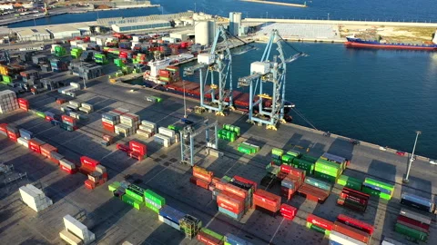 Aerial view of container ship Veronica B in the port of Alicante. Stock Footage 137601661