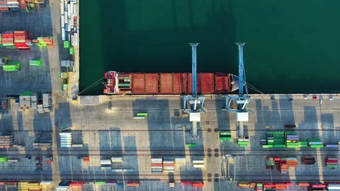 Aerial view of container ship Veronica B in the port of Alicante. Stock Footage 137610835
