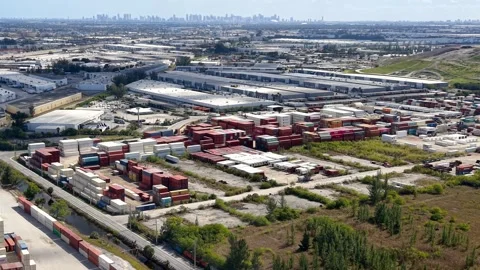 Aerial view of a container shipping yard and industrial logistics park at s.. Stock Footage 333601762