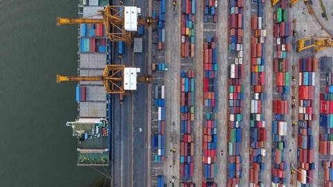 Aerial view of container ships Stock Footage 75991522