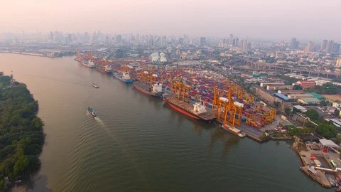 Aerial view of container ships Stock Footage 75991651