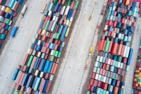 Aerial view of container stack yards aerial view of container stack yards,... Foto stock
