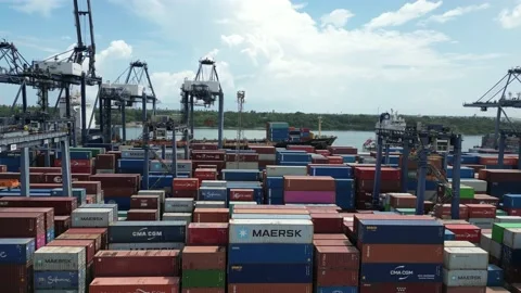 Aerial view of the container terminal of Dar es Salaam Stock Footage 229652701