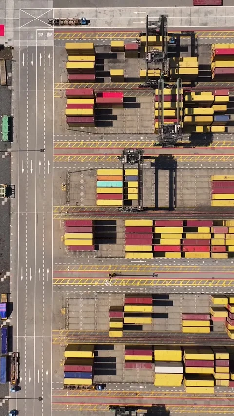 Aerial view of container terminal with shipping containers and cargo ships Video stock 341837991