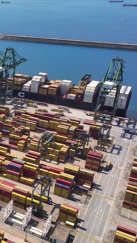 Aerial view of container terminal with shipping containers and cargo Video stock 341838001