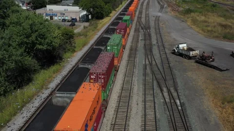Aerial view of container train near Aarons, United States. Stock Footage 316757954