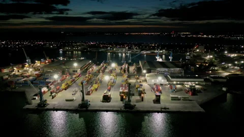 Aerial view to a container unloading terminal of port of Burgas, Bulgaria 스톡 동영상 317159419