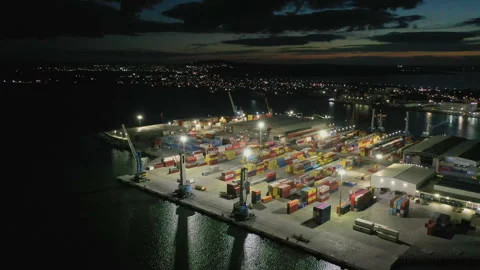 Aerial view to a container unloading terminal of port of Burgas, Bulgaria 스톡 동영상 317161267