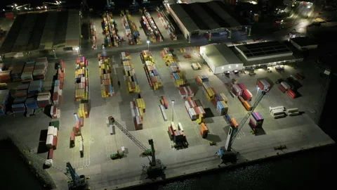 Aerial view to a container unloading terminal of port of Burgas, Bulgaria 스톡 동영상 317165162