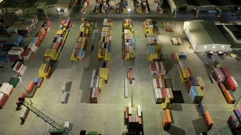 Aerial view to a container unloading terminal of port of Burgas, Bulgaria 스톡 동영상 317171817