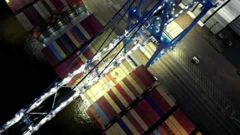 Aerial View of Containers Being Loaded onto Cargo Ship Stock Footage 163785826
