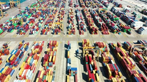 Aerial view of Containers Zone Area Stock Footage 138954253