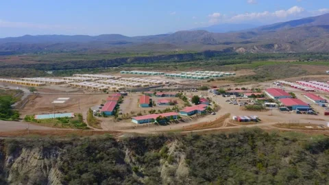 Aerial View of Contractor Workforce On Site Facility Temporary Stock Footage 185586770