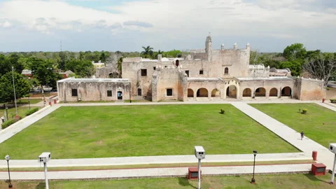 Aerial view of Convent de San Bernardino de Siena, Valladolid, Mexico Stock Footage 155716459